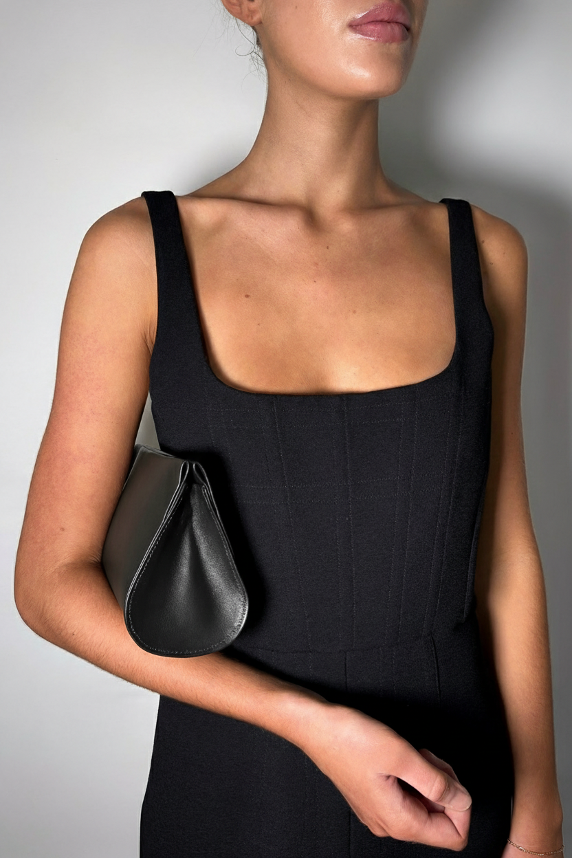 Mini Teardrop Clutch in Smooth Black