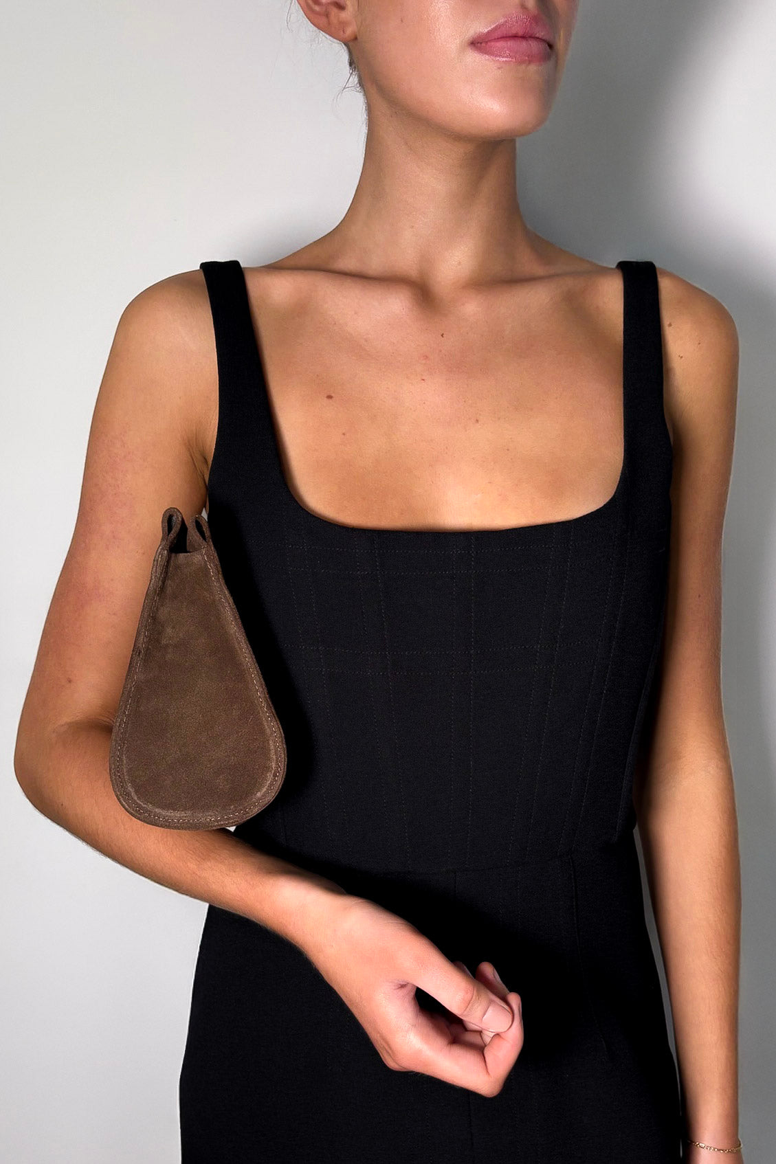 Teardrop Clutch in Suede Chestnut