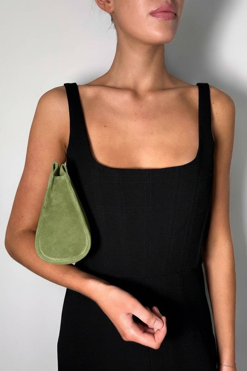 Teardrop Clutch in Suede Matcha