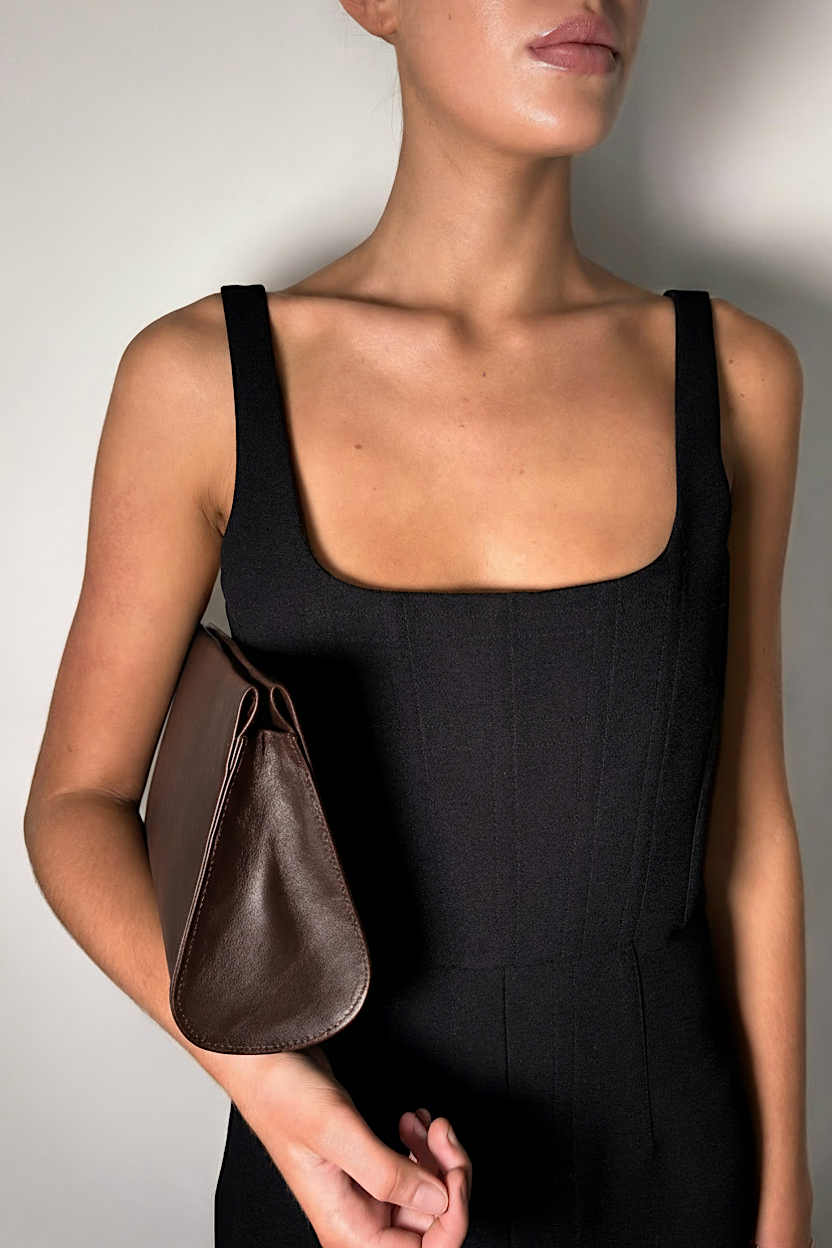 Teardrop Clutch in Smooth Dark Brown
