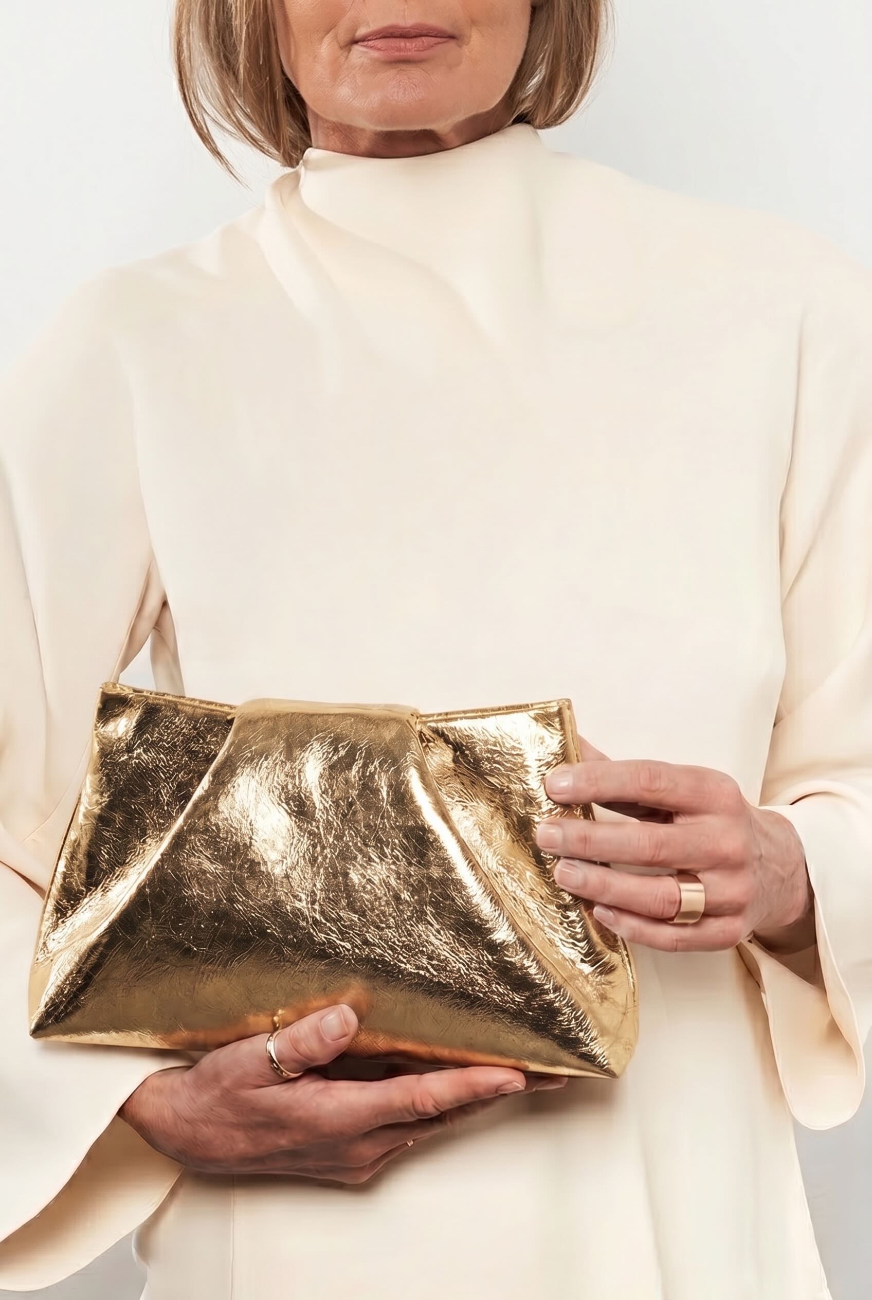 Midi Fold Clutch in Metallic Gold
