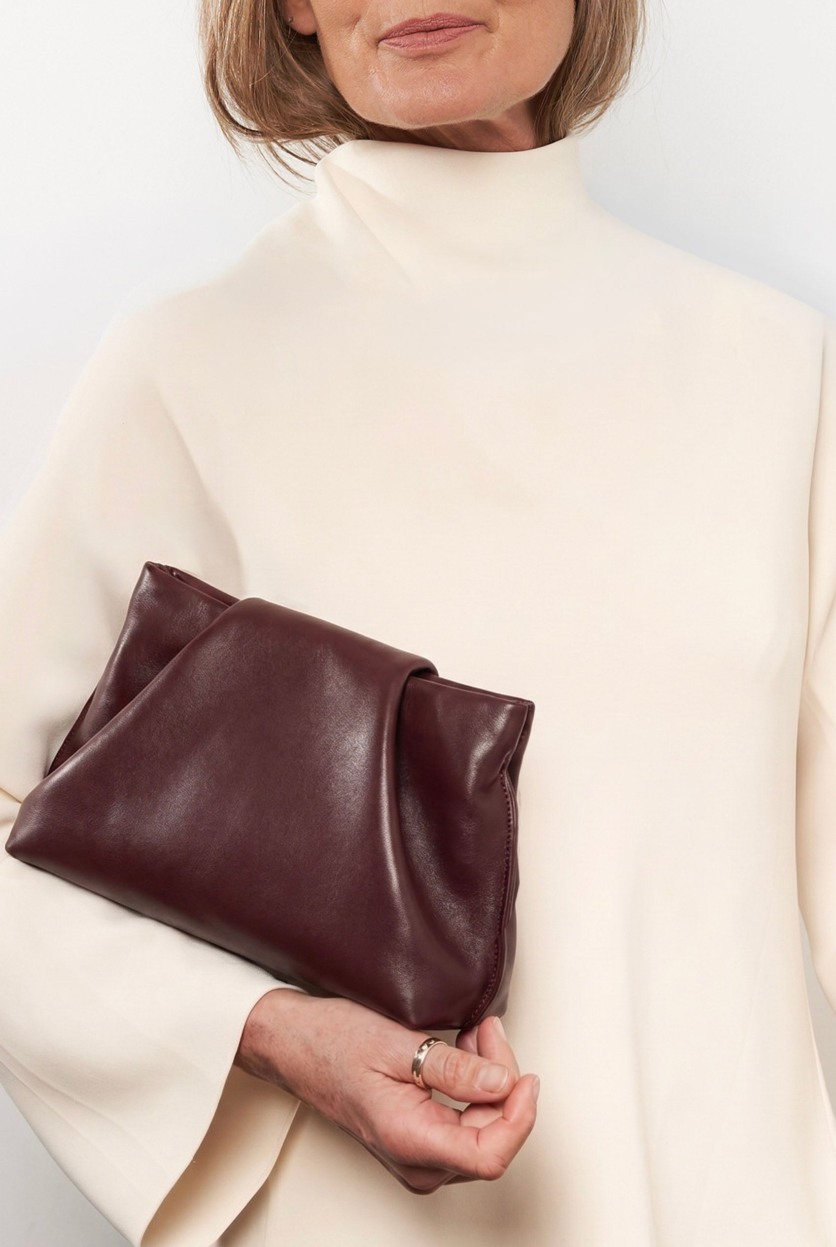Midi Fold Clutch in Smooth Burgundy