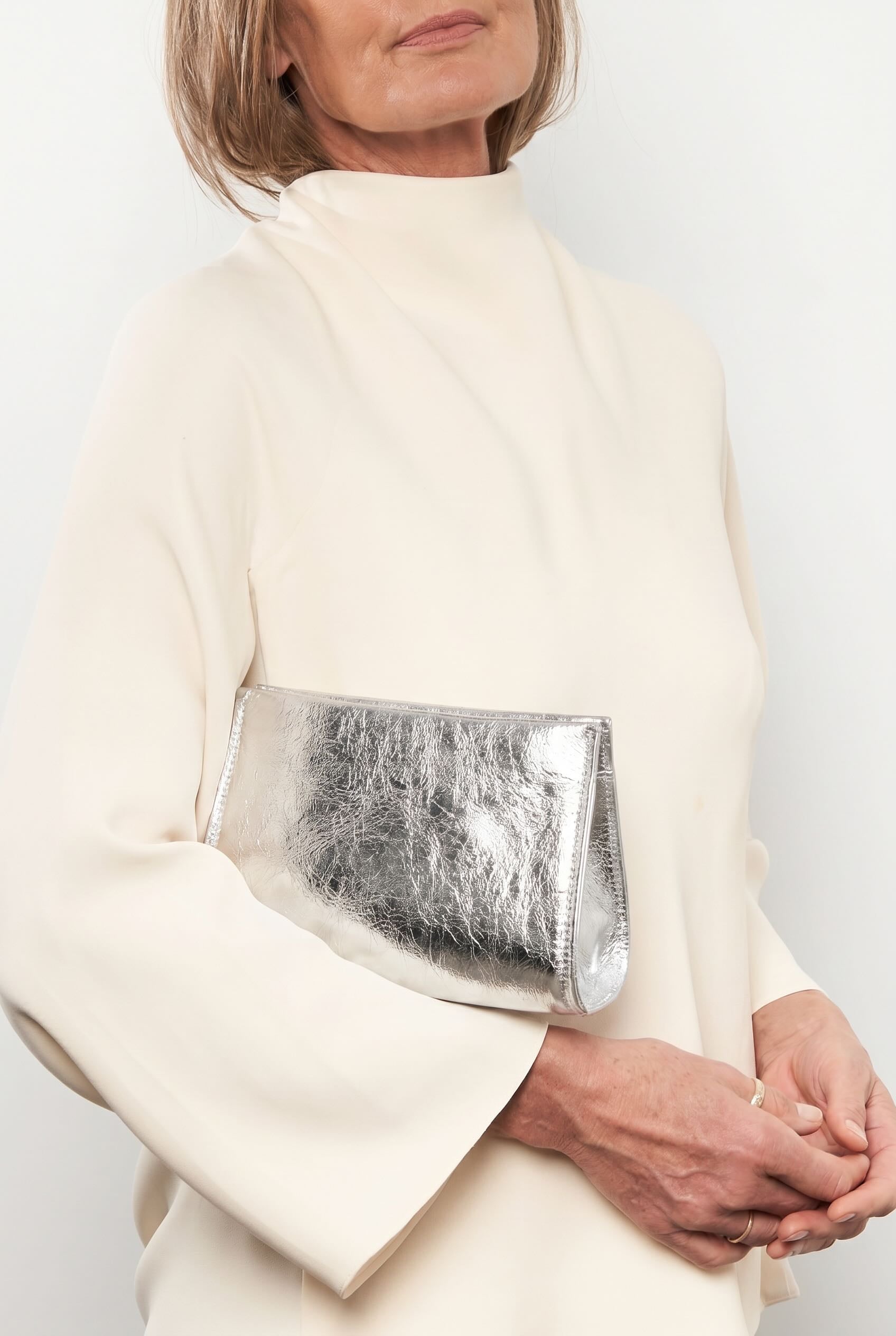 Mini Teardrop Clutch in Metallic Silver