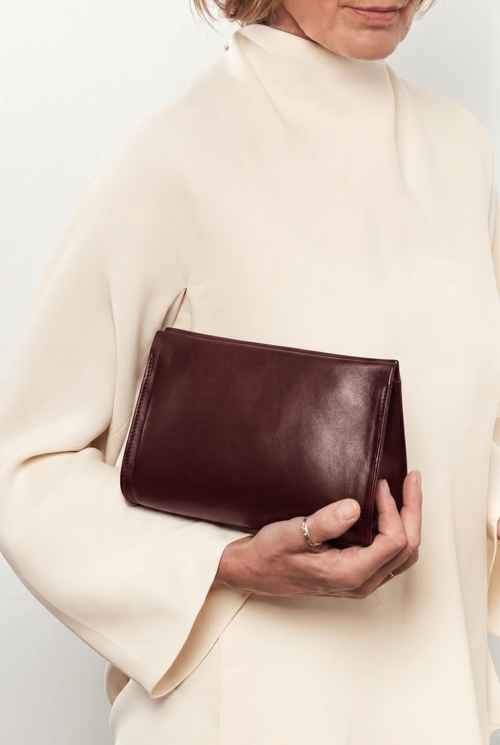 Mini Teardrop Clutch in Smooth Burgundy
