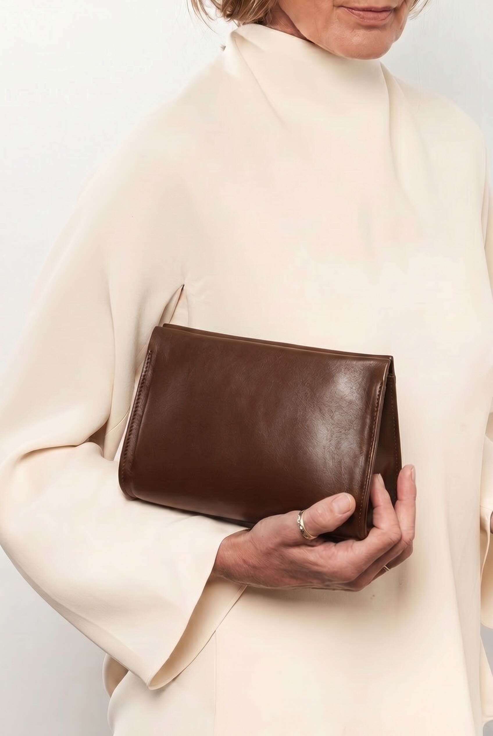 Mini Teardrop Clutch in Smooth Chestnut