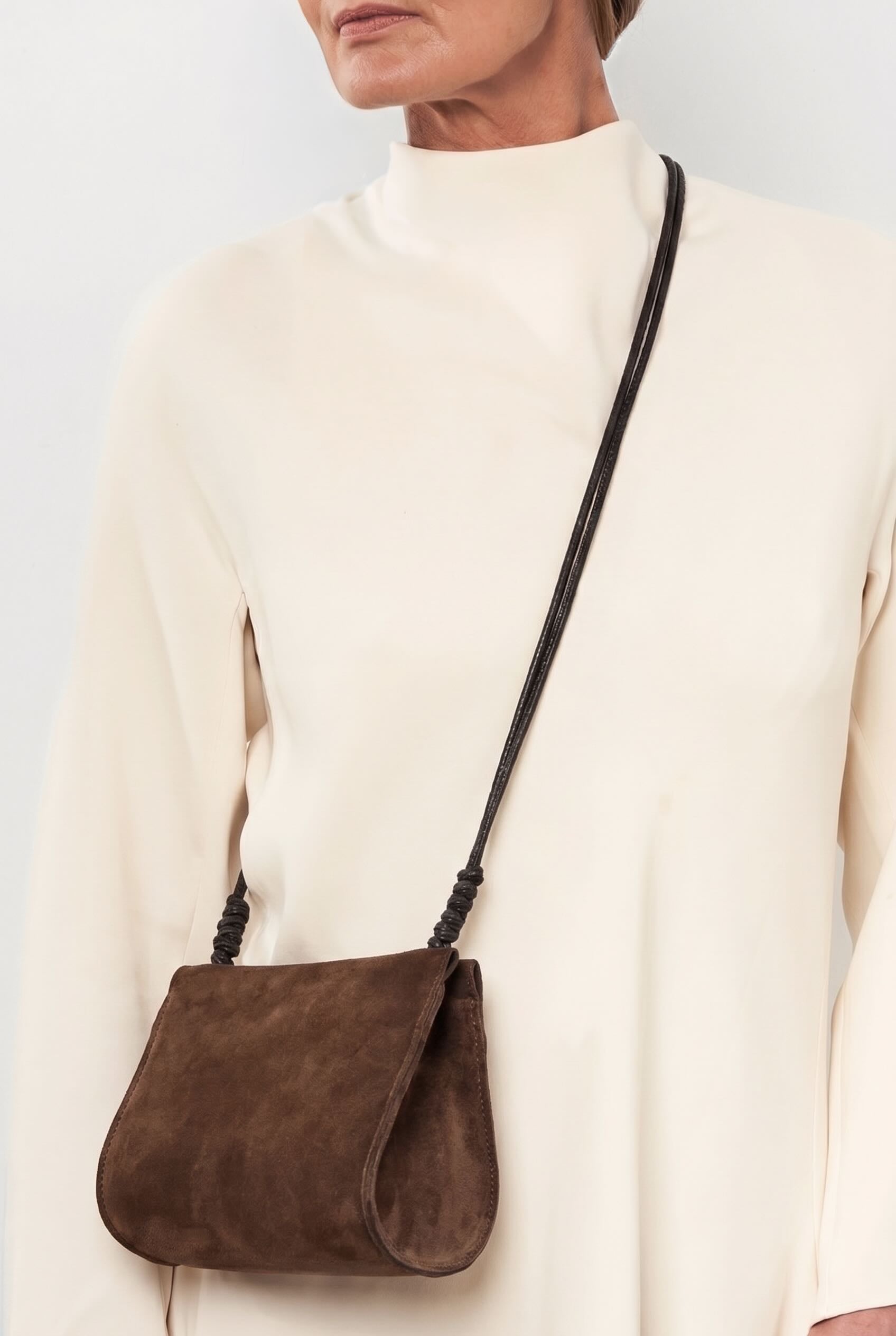 Mini Teardrop Clutch in Suede Chestnut