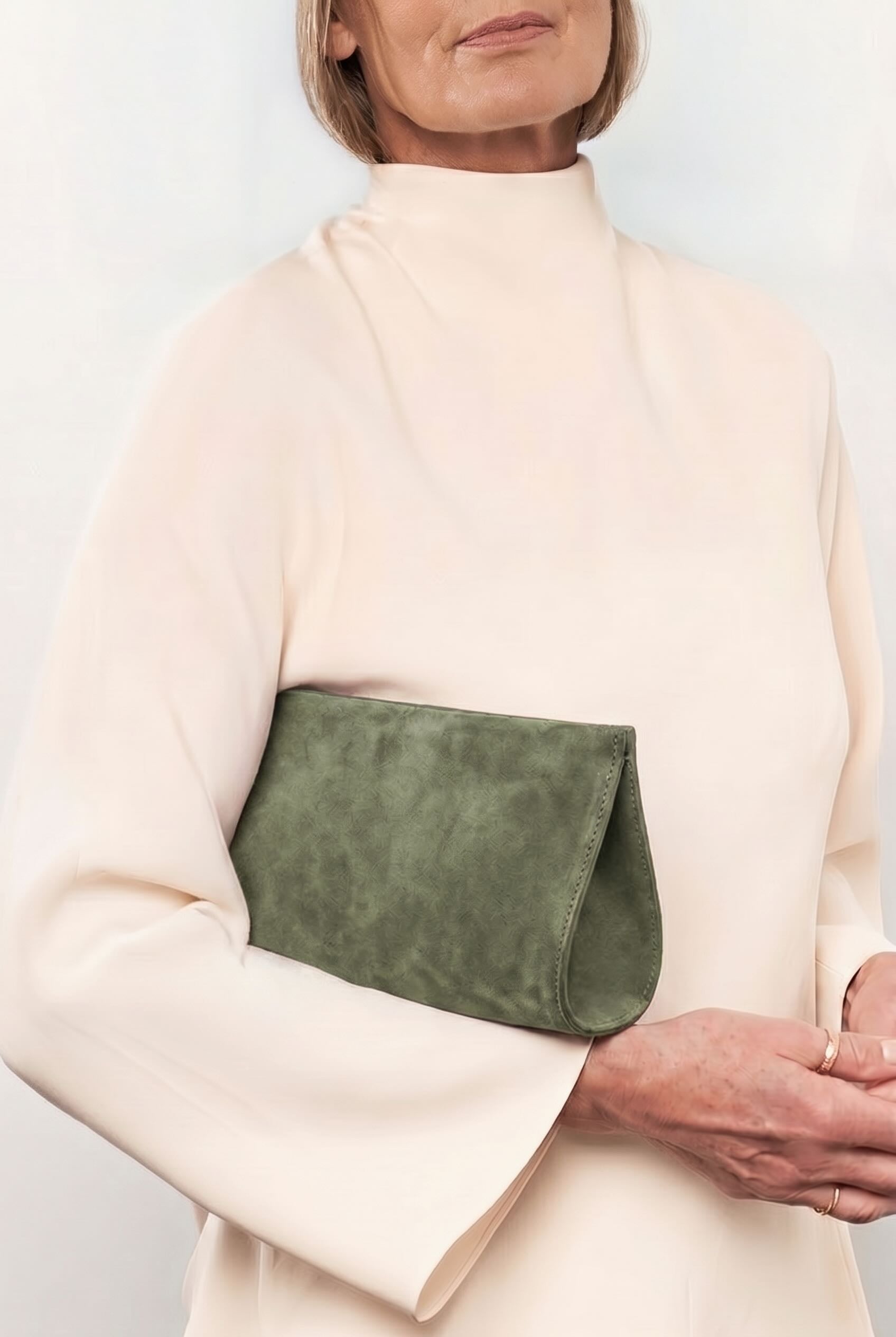 Mini Teardrop Clutch in Suede Forest