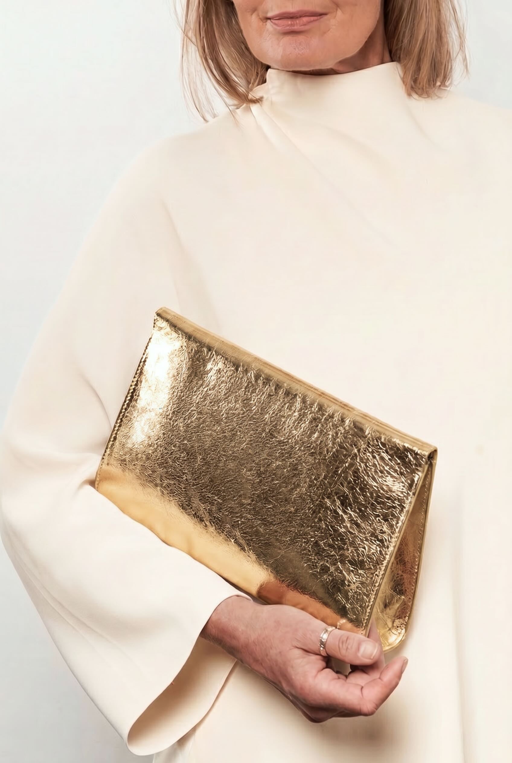 Teardrop Clutch in Metallic Gold
