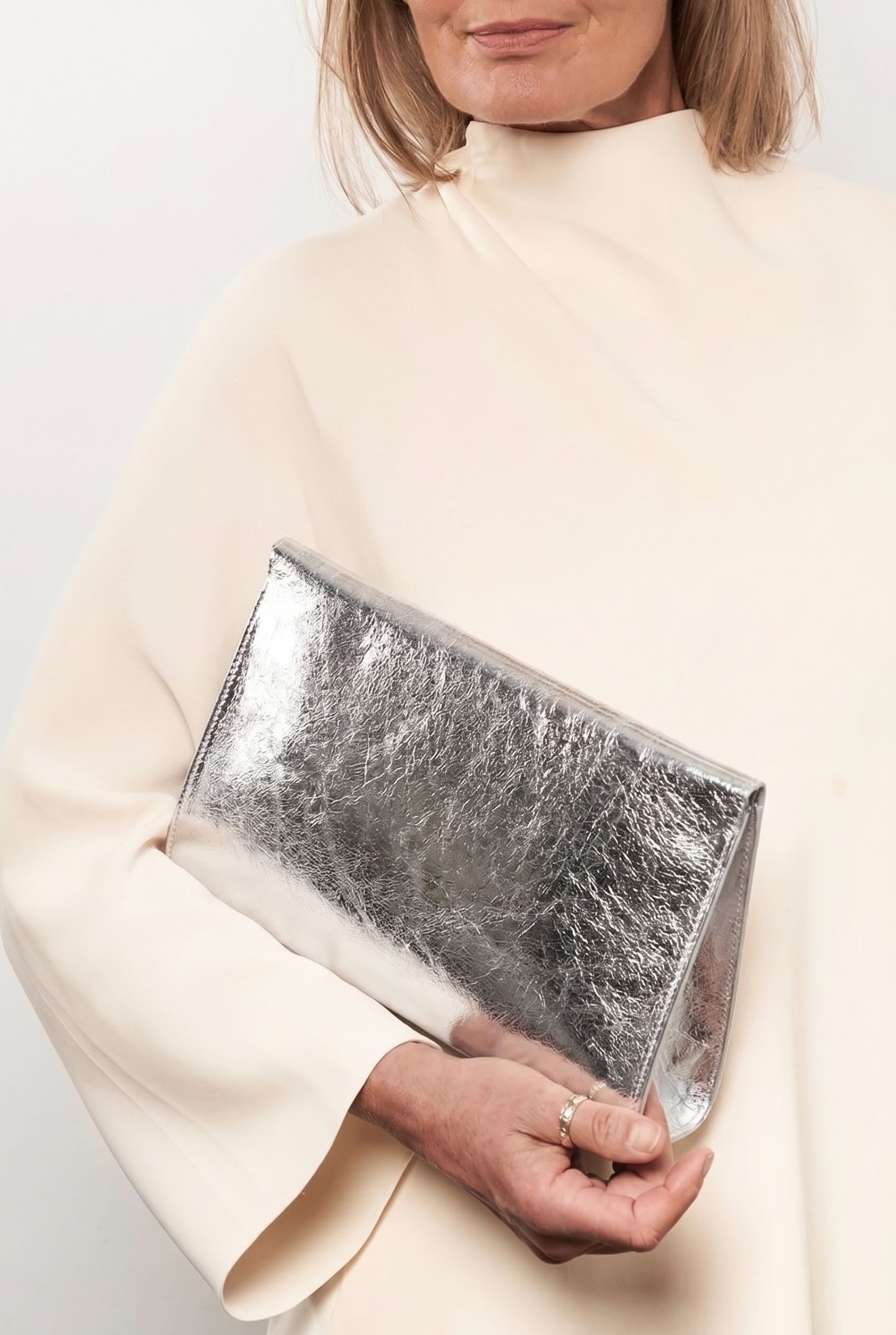 Teardrop Clutch in Metallic Silver