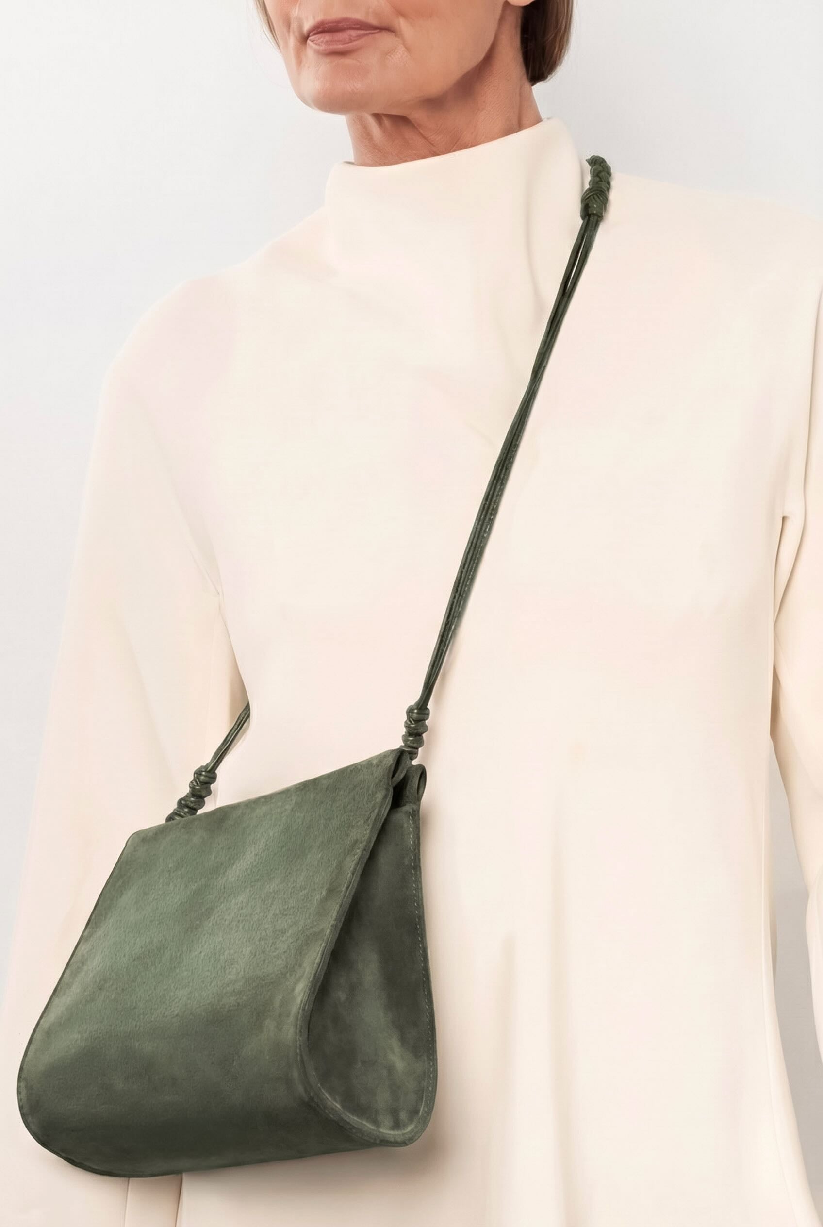 Teardrop Clutch in Suede Forest