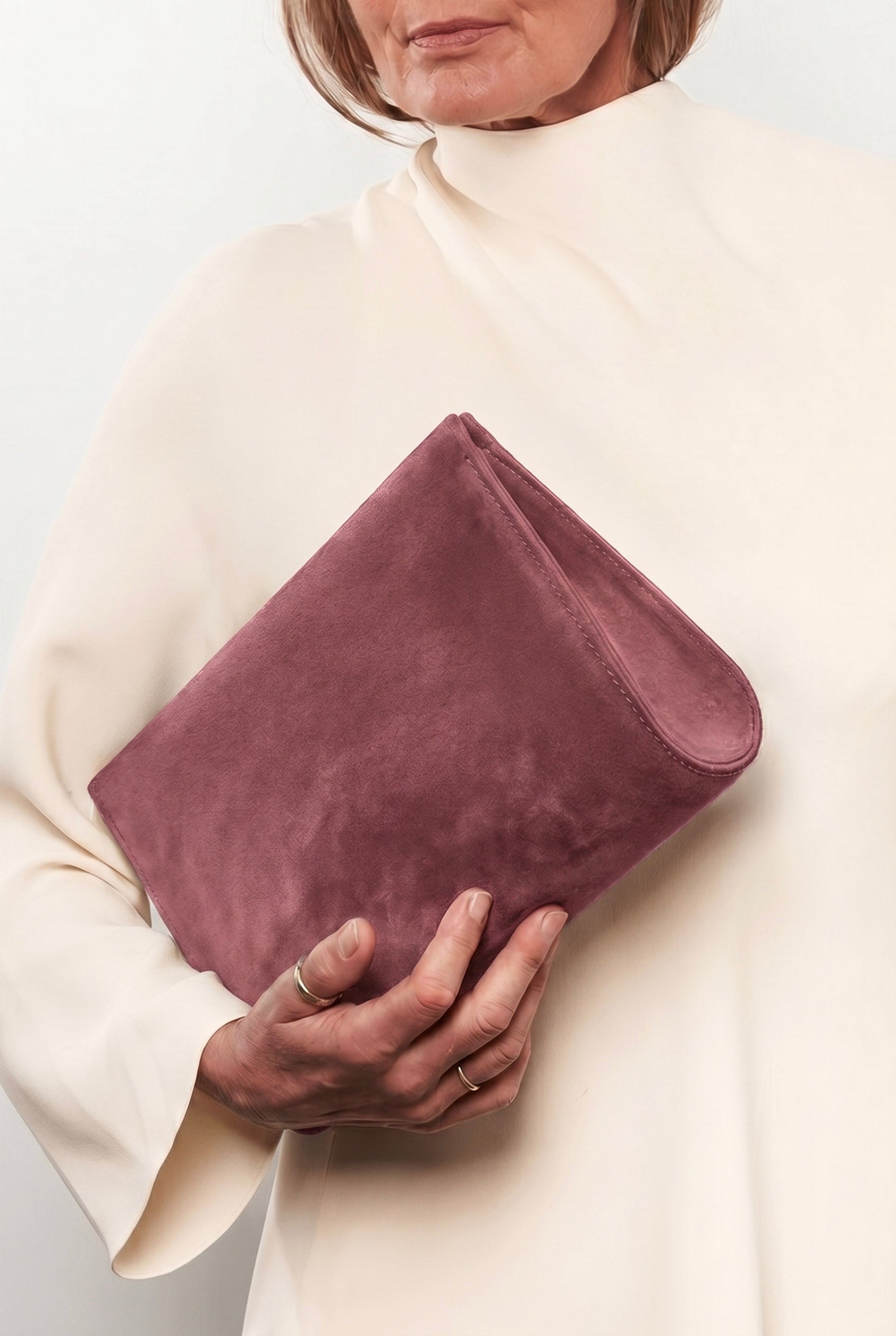 Teardrop Clutch in Suede Plum