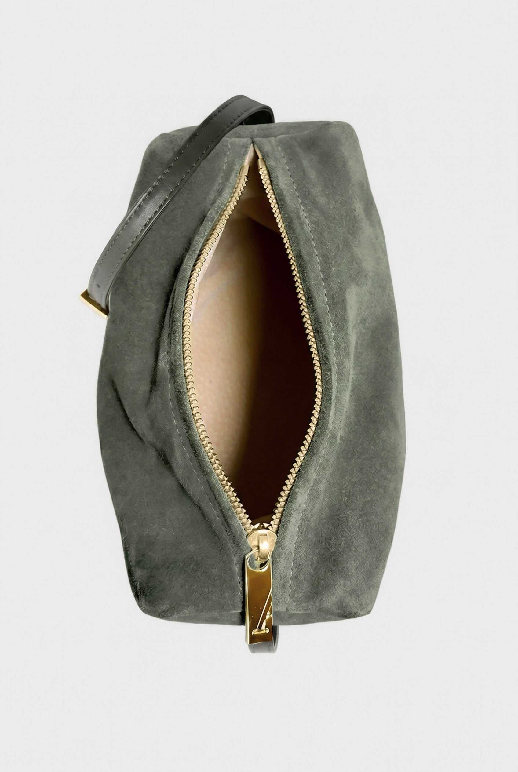 Midi Barrel Shoulder Bag in Suede Forest