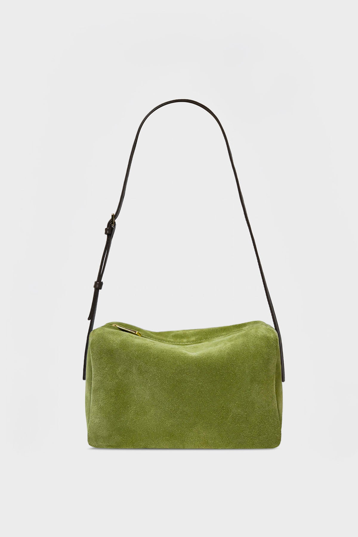 Midi Barrel Shoulder Bag in Suede Matcha