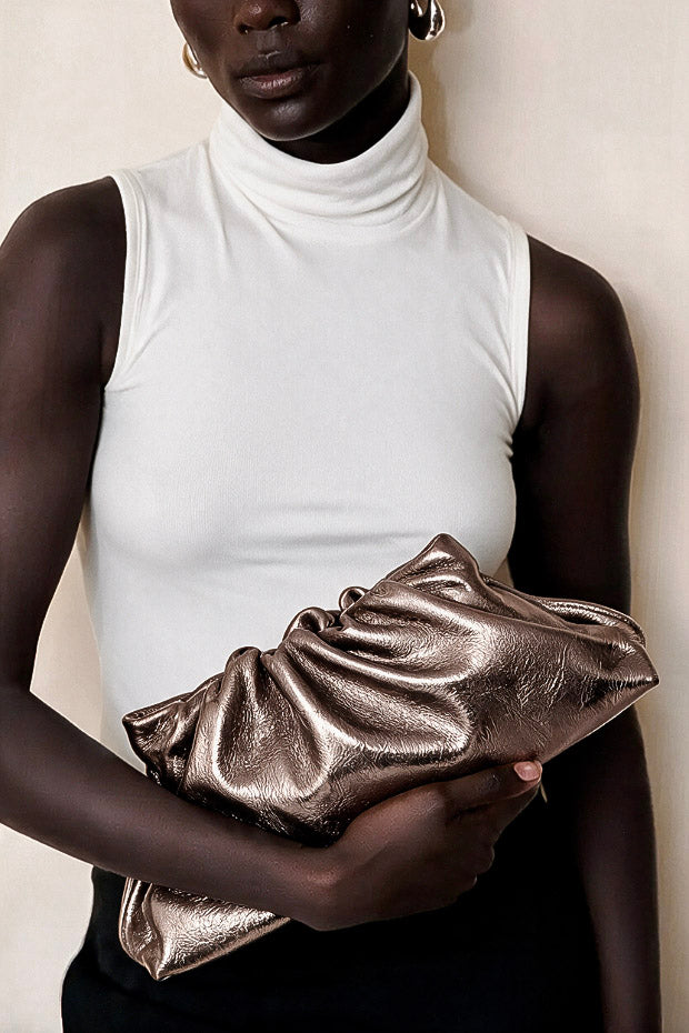 Midi Cloud Bag in Metallic Brown