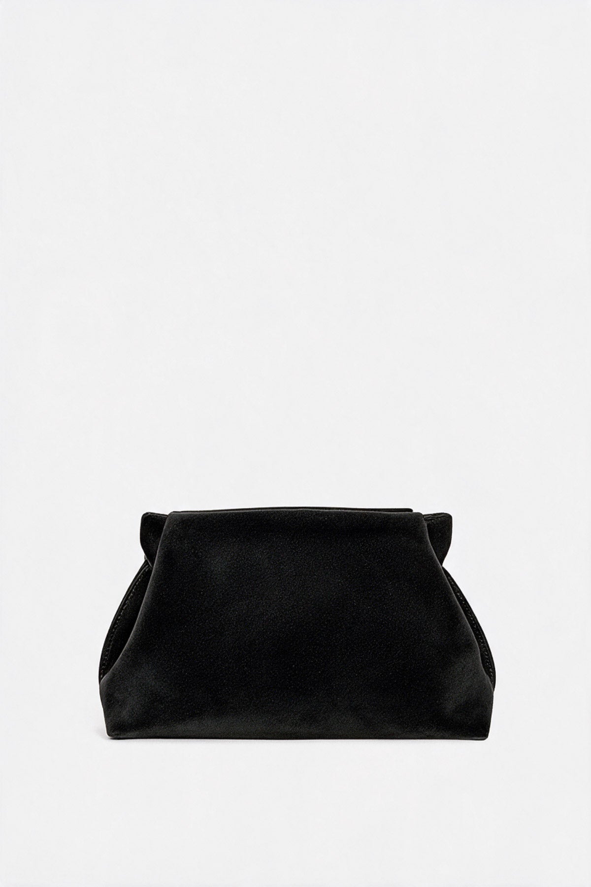 Midi Curve Clutch in Suede Black