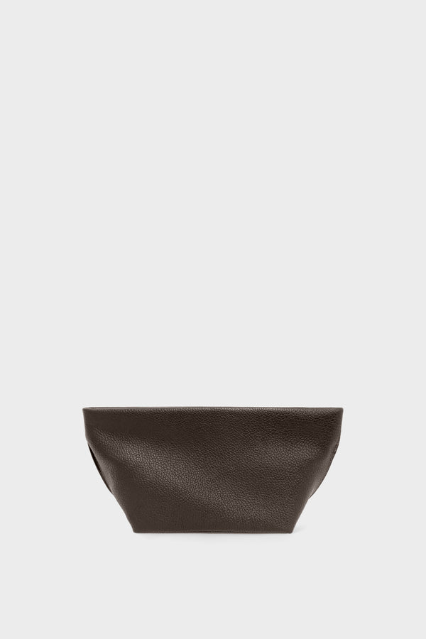 Small Trapezoid Clutch in Grain Dark Brown