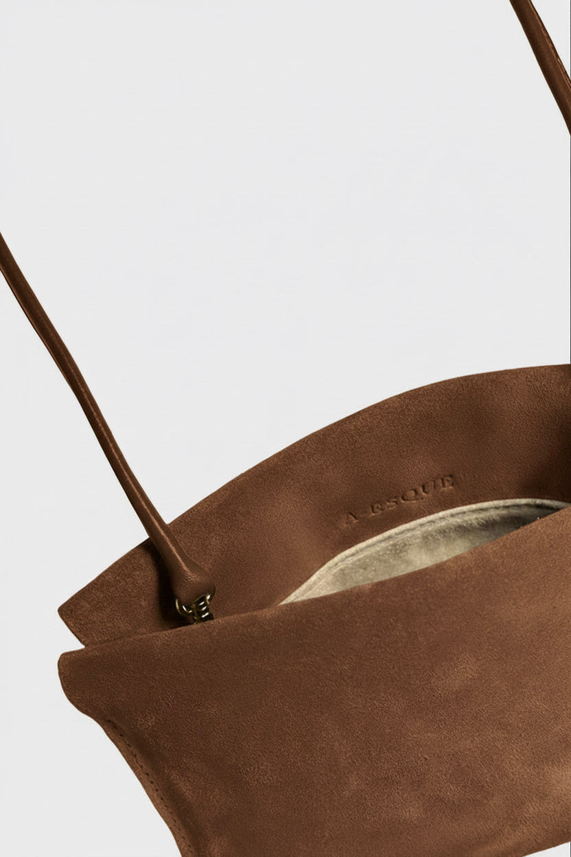 Mini Teardrop Clutch in Suede Chestnut