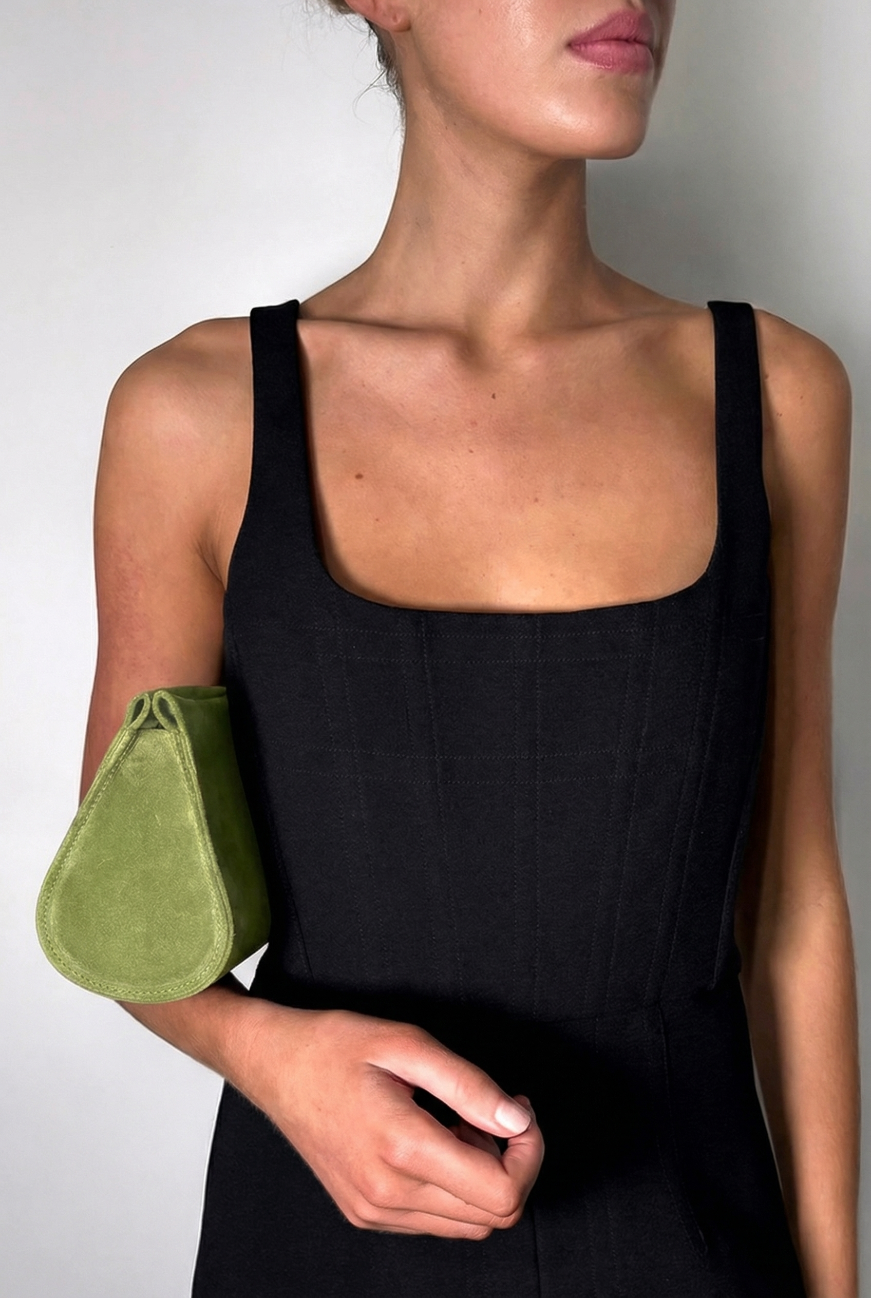 Mini Teardrop Clutch in Suede Matcha