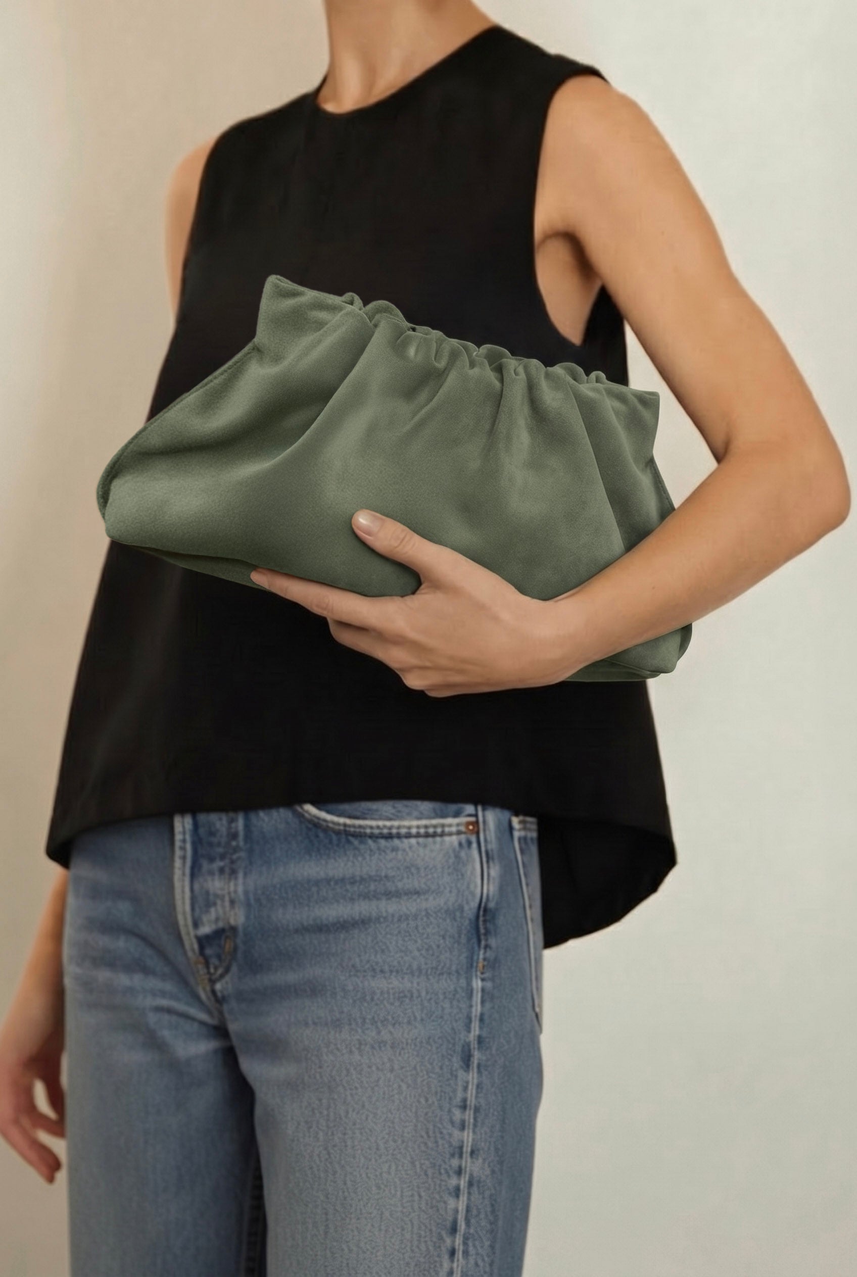 Suede Cloud Bag in Forest