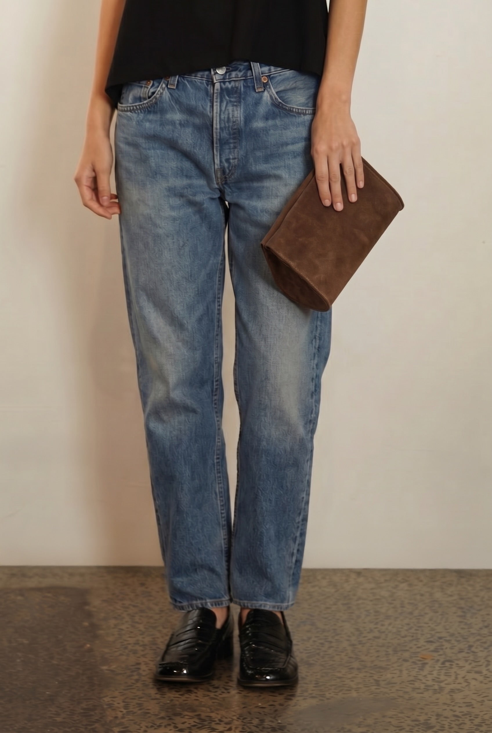 Mini Teardrop Clutch in Suede Chestnut