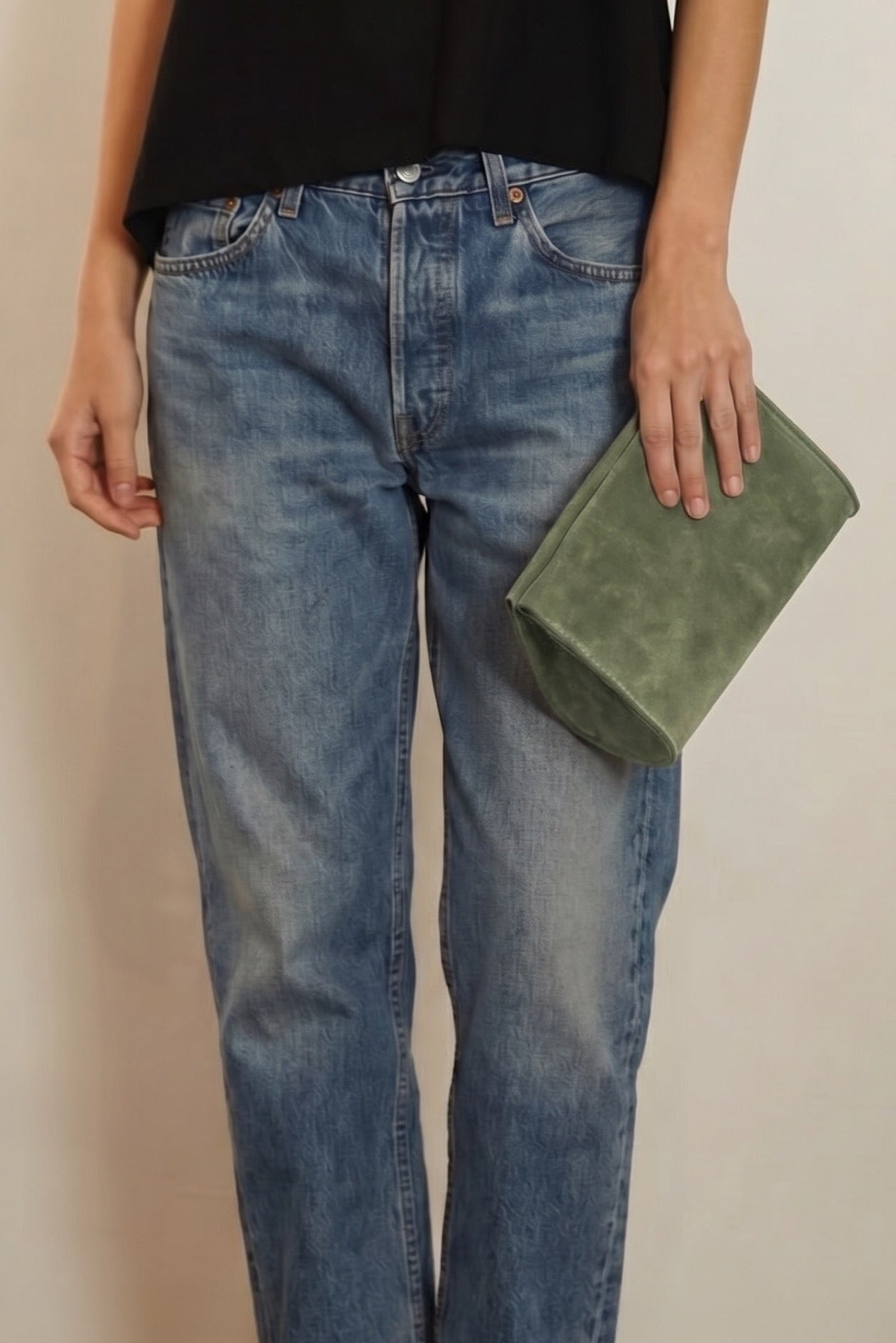 Mini Teardrop Clutch in Suede Forest