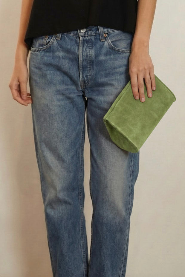 Mini Teardrop Clutch in Suede Matcha