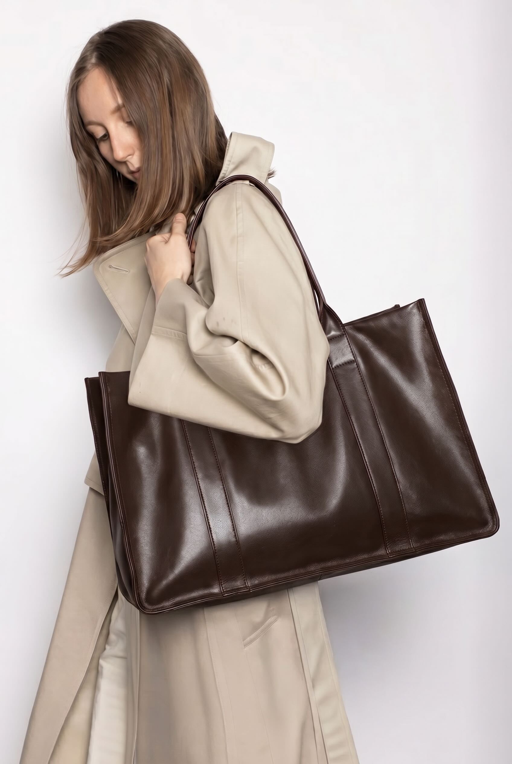 Original Grocer Tote Bag in Smooth Dark Brown