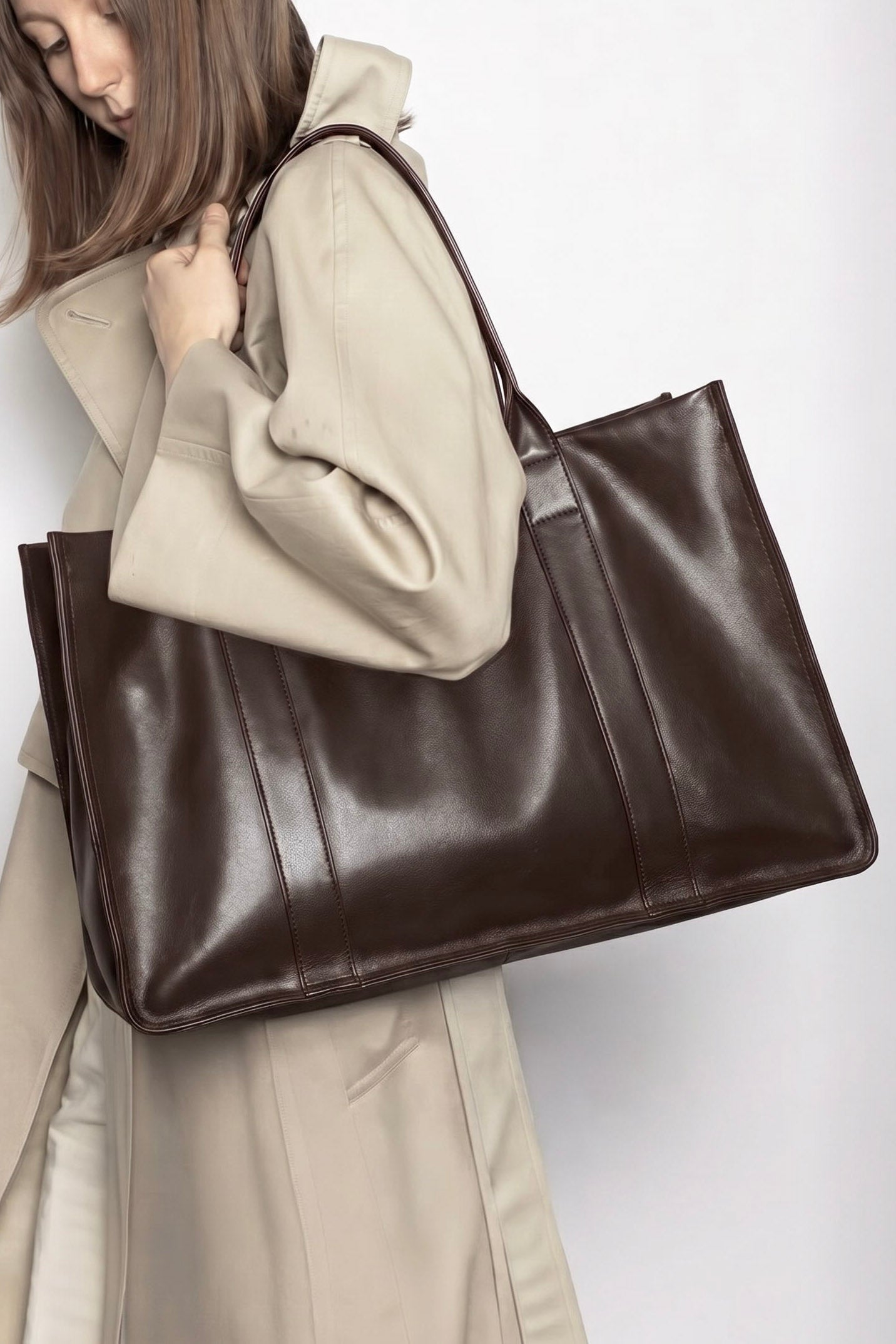 Original Grocer Tote Bag in Smooth Dark Brown
