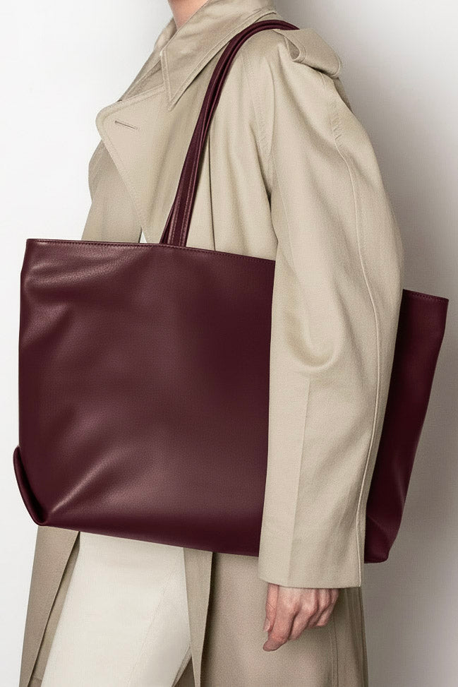 Large Simple Fold Tote in Smooth Burgundy