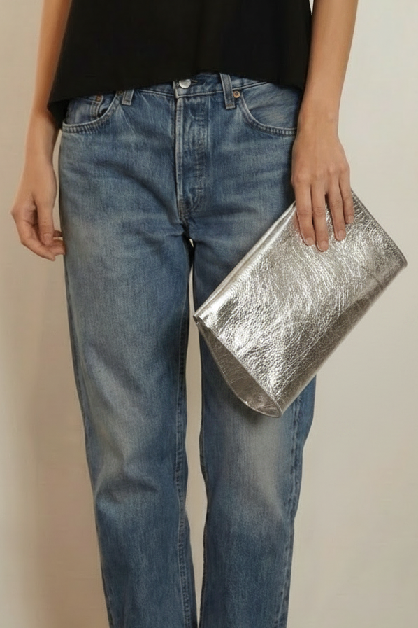 Teardrop Clutch in Metallic Silver