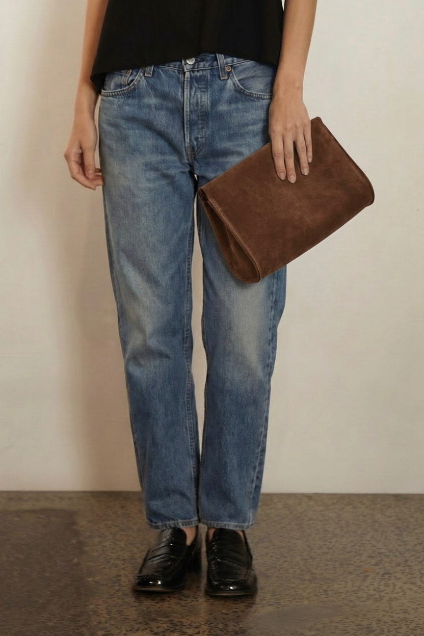 Teardrop Clutch in Suede Chestnut