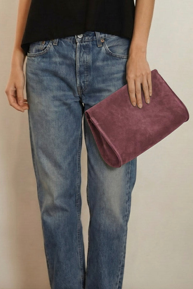 Teardrop Clutch in Suede Plum