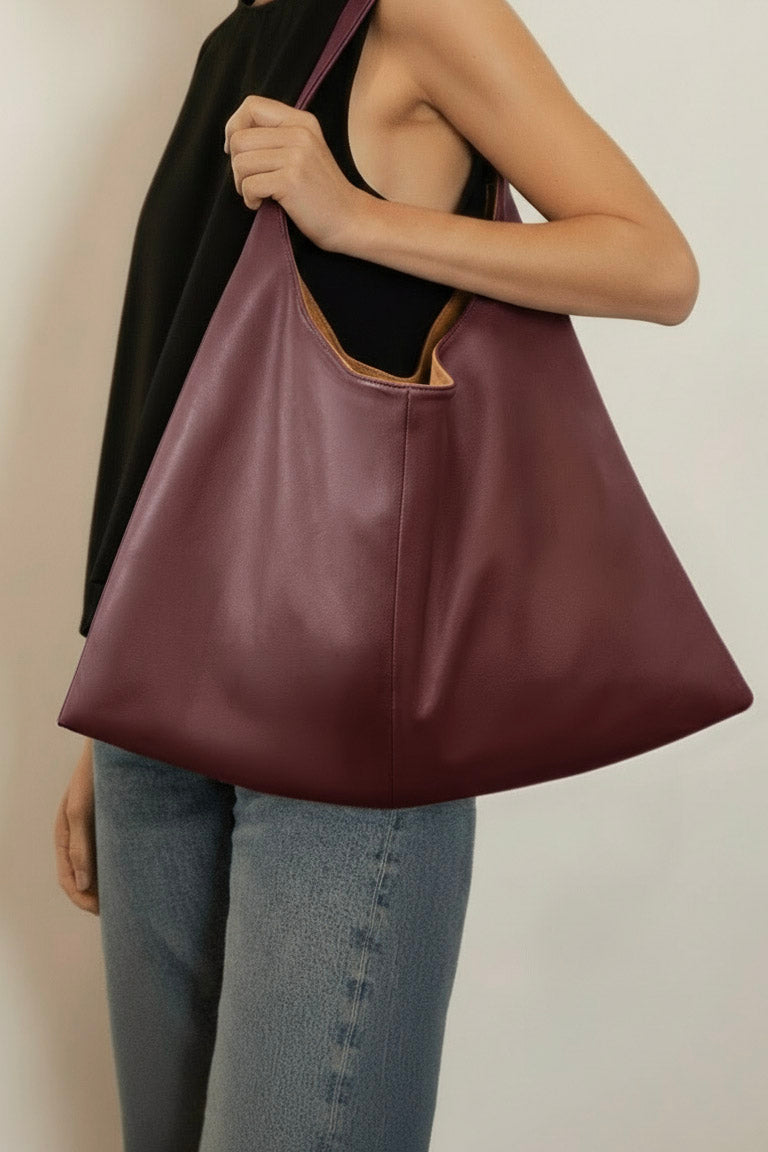 Large Triangle Sack in Smooth Burgundy