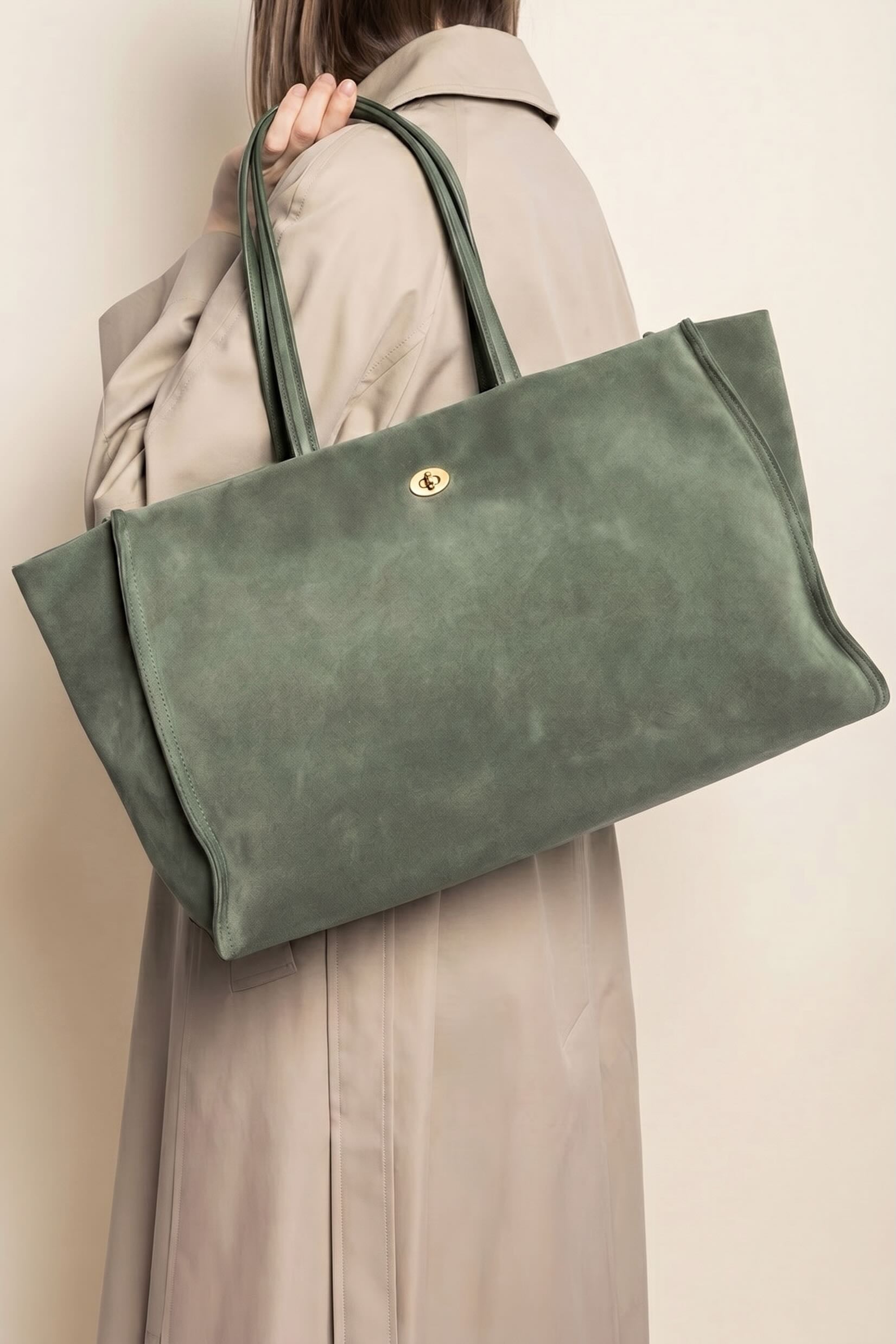 Turn Lock Tote in Suede Forest