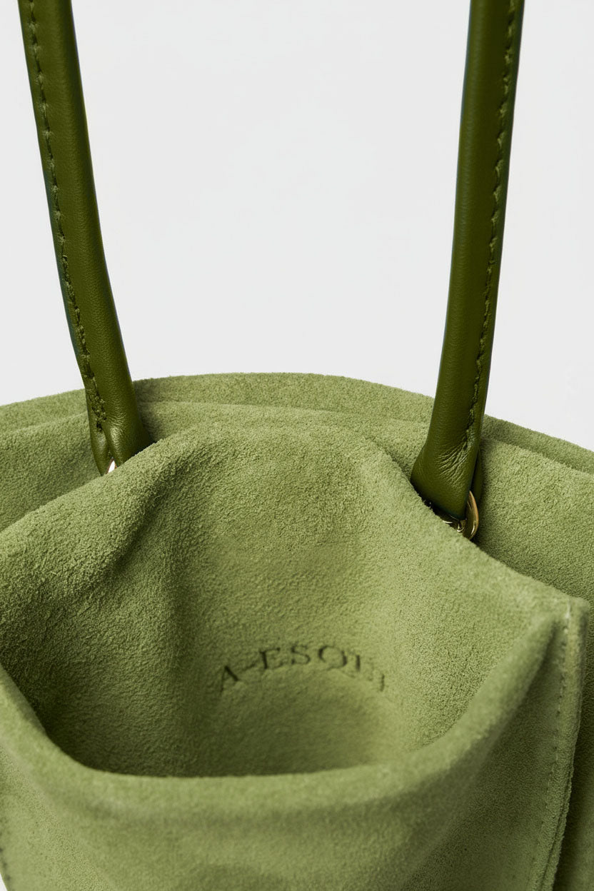 Tall Slim Double Pocket Bag in Suede Matcha