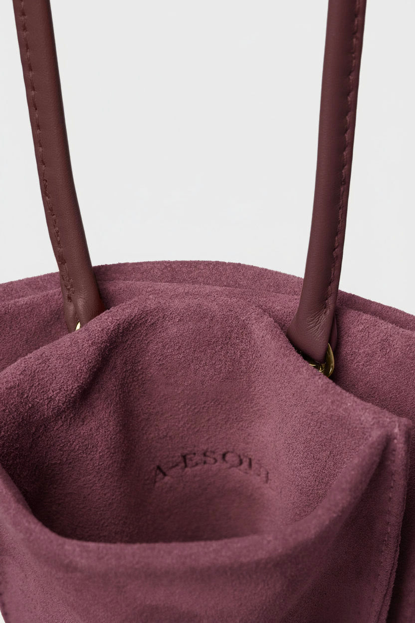 Tall Slim Double Pocket Bag in Suede Plum