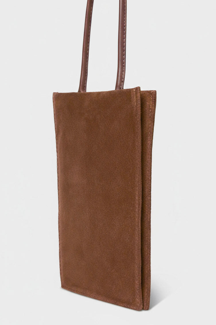 Tall Slim Double Pocket Bag in Suede Chestnut
