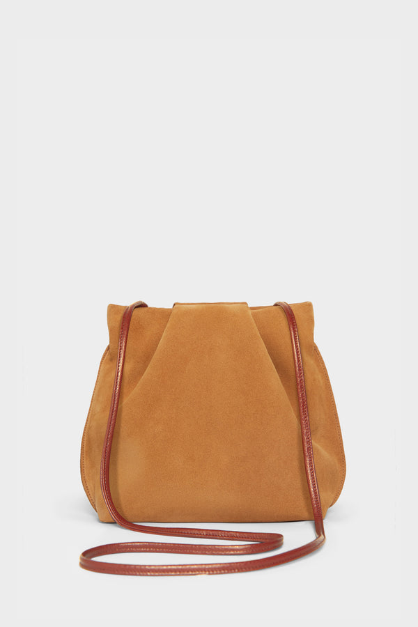 Mini Fold Crossbody in Suede Tan