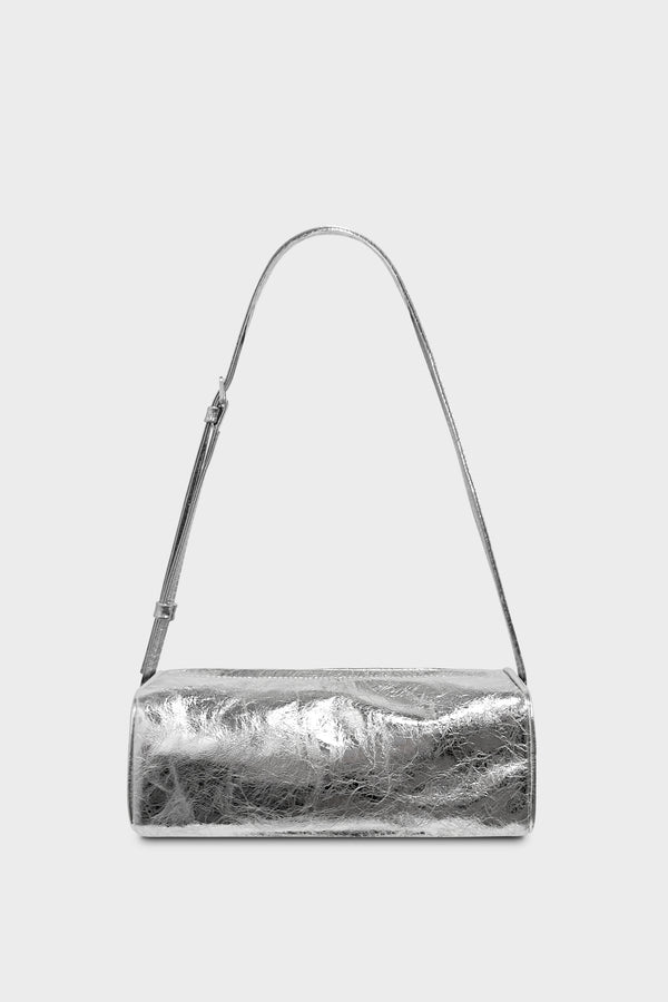 Small Barrel Shoulder Bag Metallic Silver