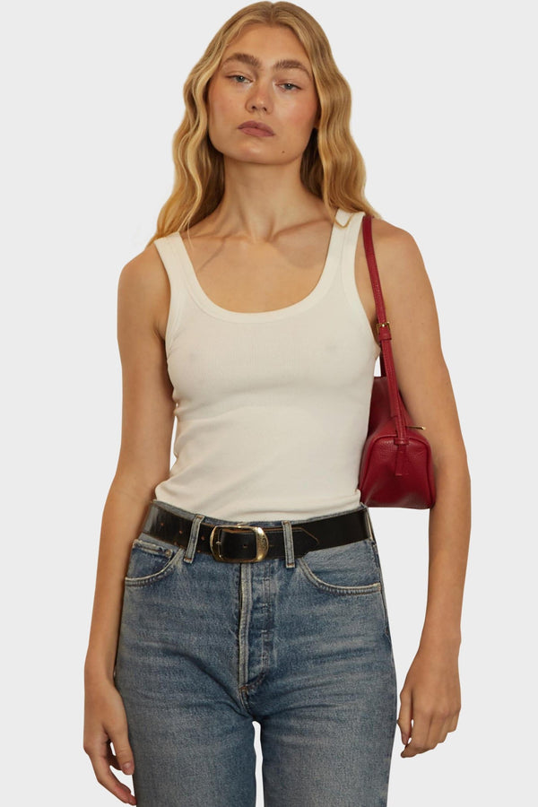 Small Saddle Shoulder Bag in Grain Red