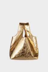 Small Reversible Sack Handbag in Metallic Gold