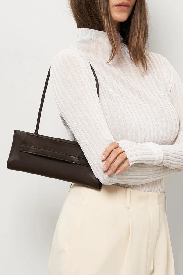 Small Handle Clutch in Smooth Dark Brown