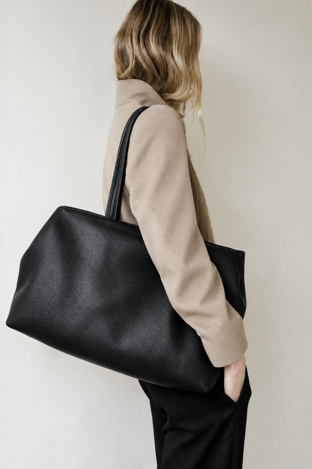 Inverted Fold Tote Bag in Grain Black