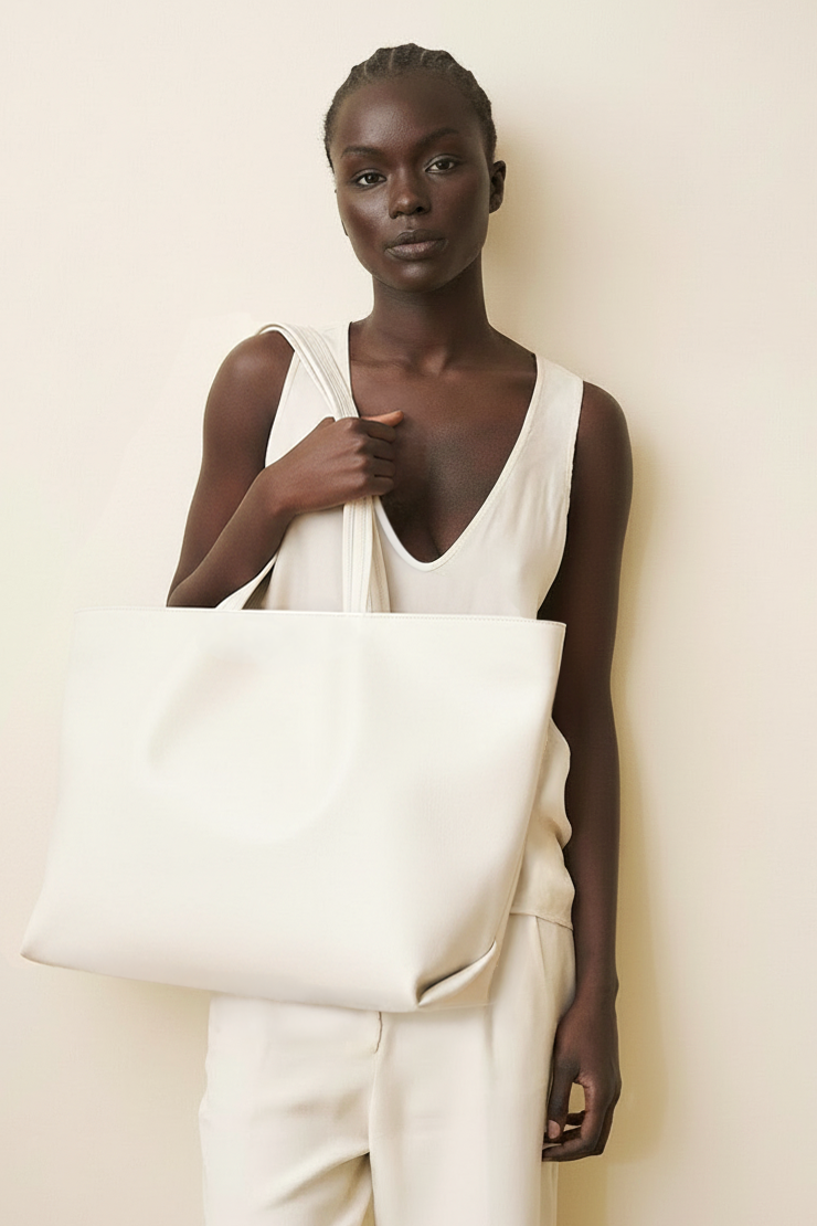 Large Simple Fold Tote in Smooth Off White