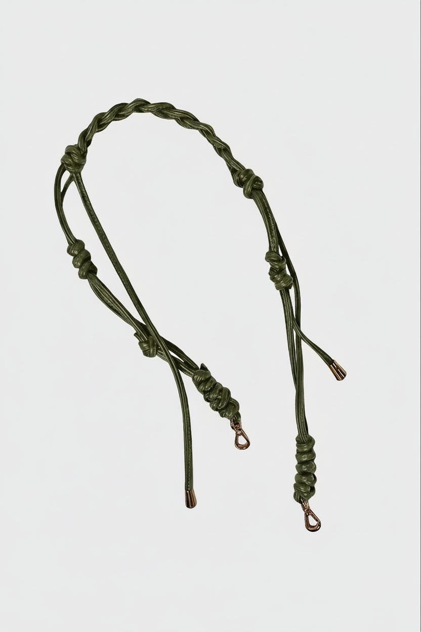 Short Braided Strap in Smooth Khaki