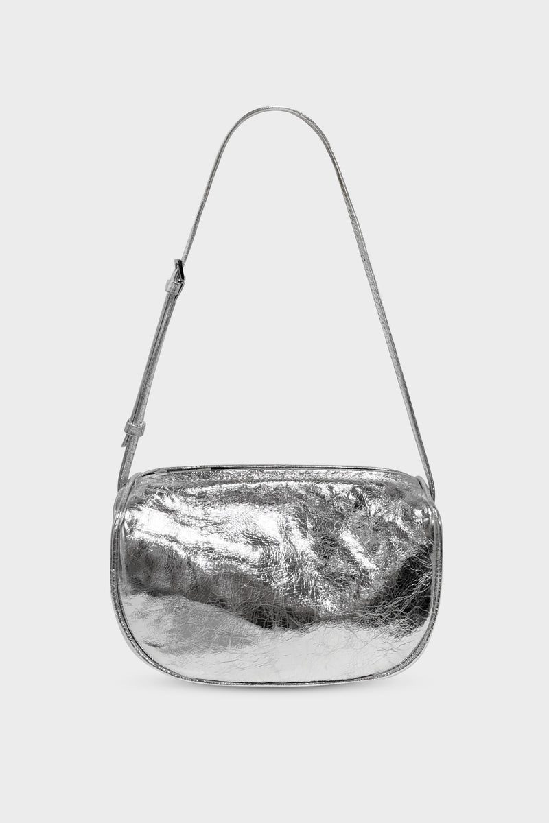 Small Saddle Shoulder Bag in Metallic Silver