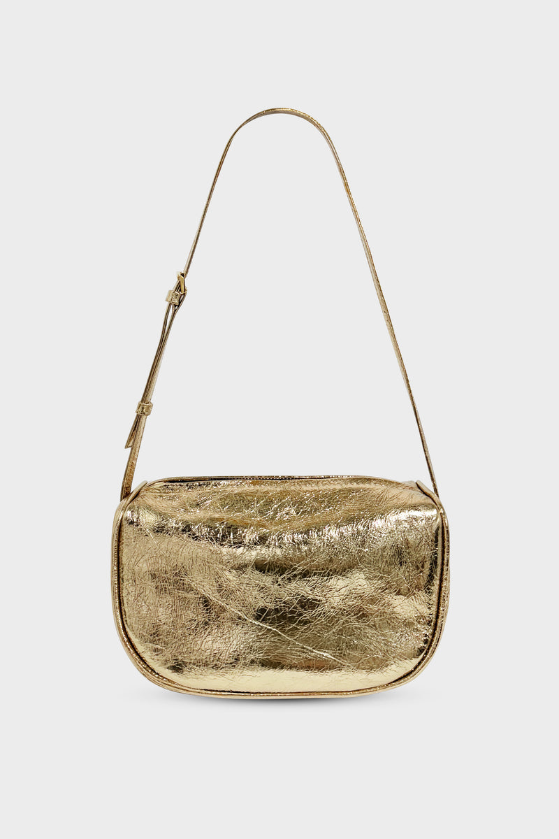 Small Saddle Shoulder Bag in Metallic Gold