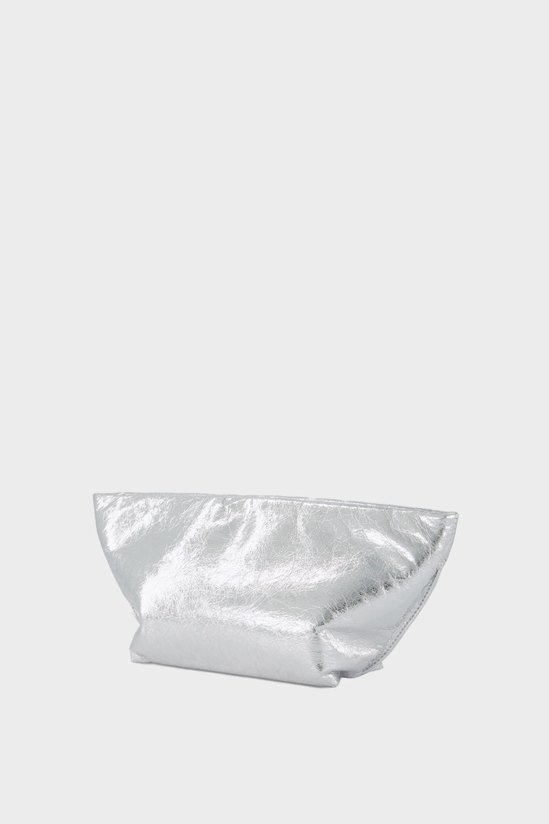 Small Trapezoid Clutch in Metallic Silver