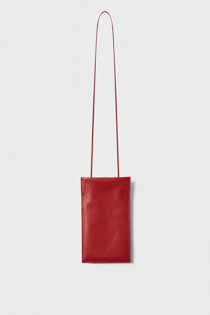 Tall Slim Double Pocket Bag in Smooth Red