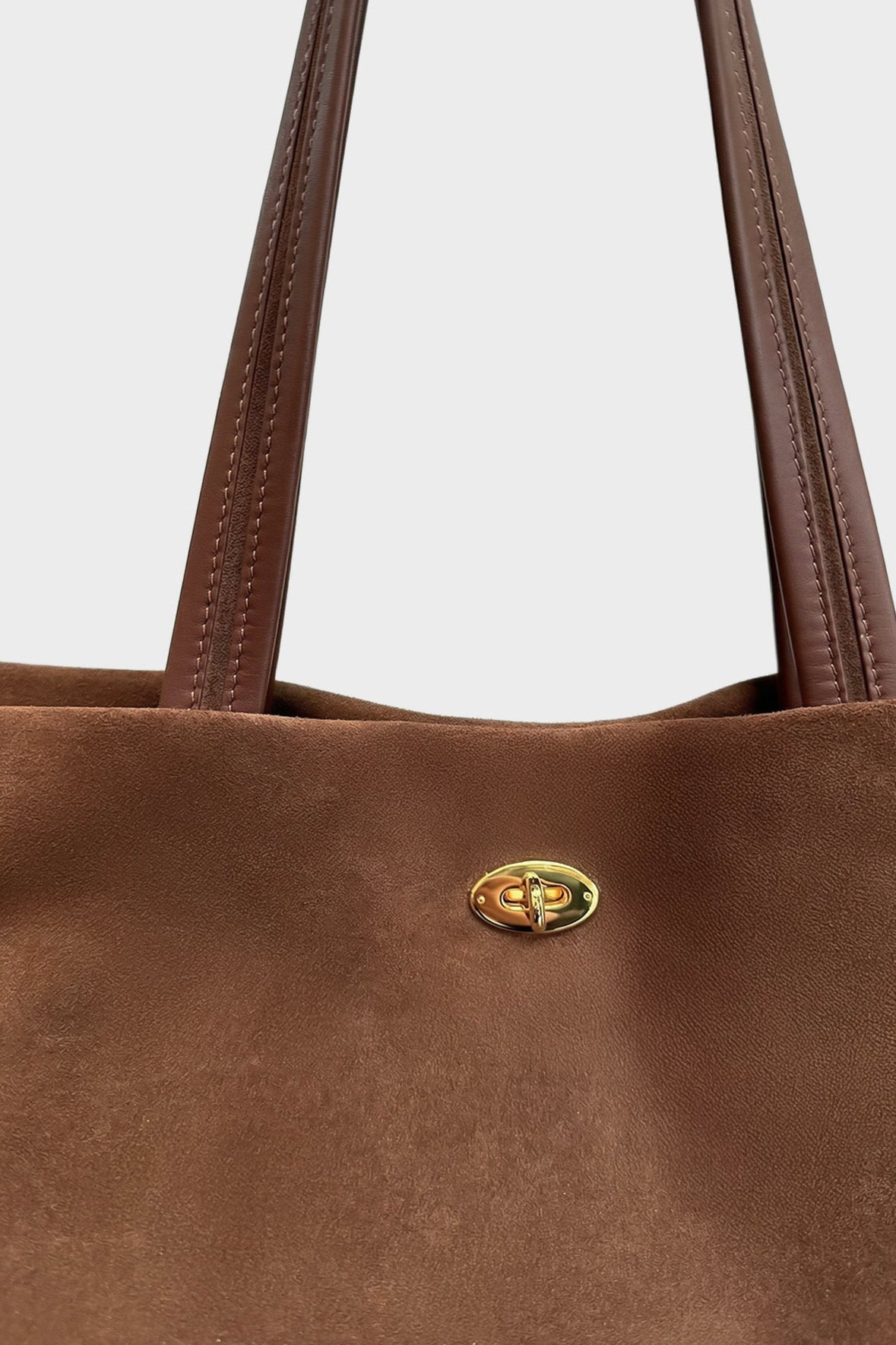 Turn Lock Tote in Suede Chestnut